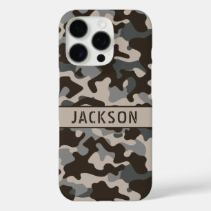 Bruine en grijze camouflage gepersonaliseerd iPhone 16 pro hoesje