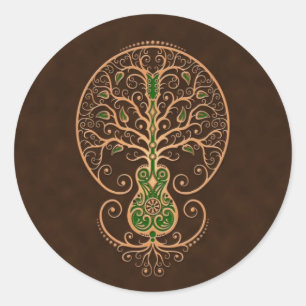 Bruine en groene gitaar Tree of Life Ronde Sticker