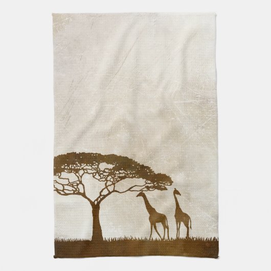 Bruine en ivoren Afrikaanse Giraffe Wedding Theedoek (Verticaal)