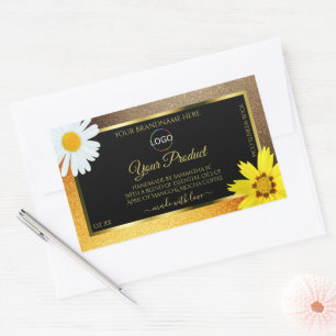 Bruine en or glinsterende zwarte productlabels log rechthoekige sticker