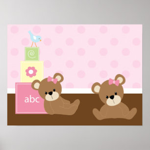 Bruine en Roze Beren Kinderen Muur Decor Poster