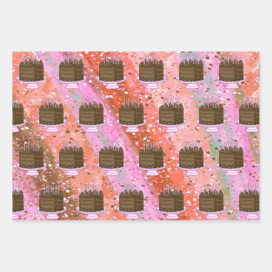 Bruine en roze chocolade Cake Birthday Inpakpapier Vel (Voorkant 2)