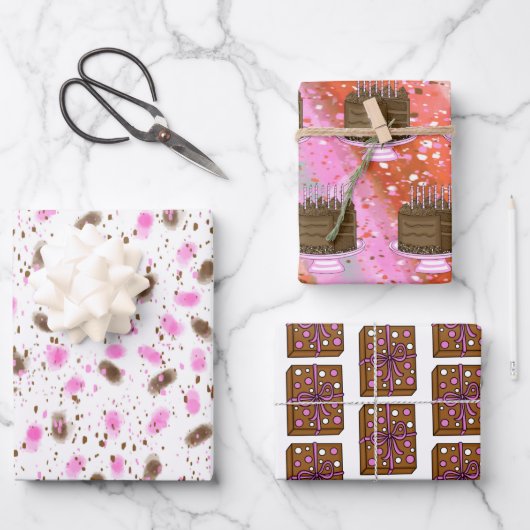 Bruine en roze chocolade Cake Birthday Inpakpapier Vel (Voorkant)