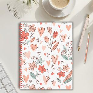 Bruine en Roze Floral Heart-laptop Notitieboek