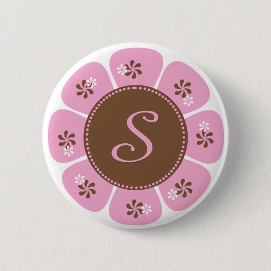 Bruine en Roze Monogram S Ronde Button 5,7 Cm (Voorkant)