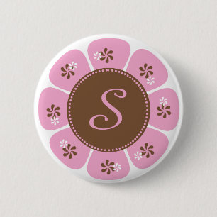 Bruine en Roze Monogram S Ronde Button 5,7 Cm