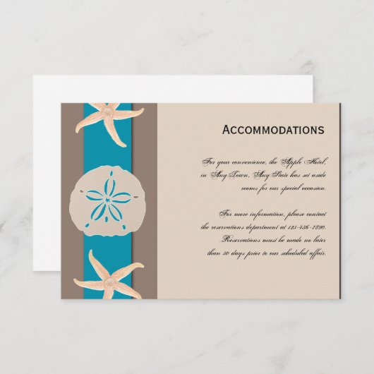 Bruine en Turquoise Band Starfish Accomodations Informatiekaartje (Voorkant / Achterkant)