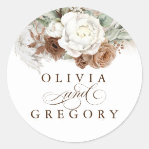 Bruine en witte bloemen Pampas Grass Wedding Ronde Sticker