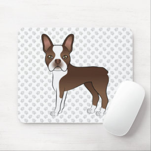 Bruine en witte Boston Terrier Cartoon Hond & Poot Muismat