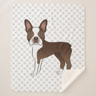 Bruine En Witte Boston Terrier Cartoon Hond & Poot Sherpa Deken