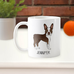 Bruine En Witte Boston Terrier Cartoonhond & Naam Koffiemok