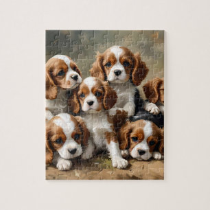 Bruine en witte Cavalier Spaniel Puppies, Legpuzzel