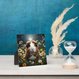 Bruine en witte cavia maan en madeliefjes, fotoplaat