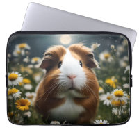 Bruine en witte cavia maan en madeliefjes,