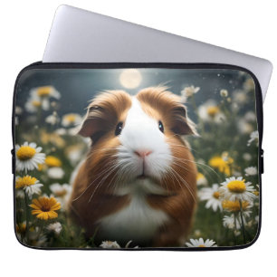 Bruine en witte cavia maan en madeliefjes, laptop sleeve