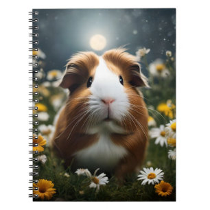 Bruine en witte cavia maan en madeliefjes, notitieboek