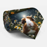 Bruine en witte cavia maan en madeliefjes,