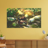  bruine en witte eenden in een hond canvas afdruk (Insitu (Woonkamer))