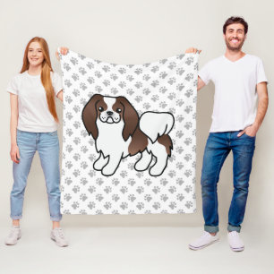 Bruine en witte Japanse Chin Cartoon-hond & poten Fleece Deken