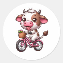 Bruine en witte koe op een fiets