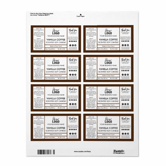 Bruine en witte koffee-gecentreerde sojakandel etiket (Full Sheet)