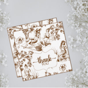 Bruine en witte Toile de Jouy Bruiloftsfeest Bedankkaart