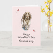 Bruine en witte Valentijn van Springer Spaniel Kaart (Gele Bloem)