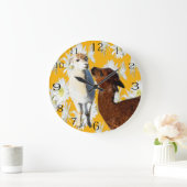 bruine en witte wolpartikelen met cacti-bloemen, grote klok (Huis)