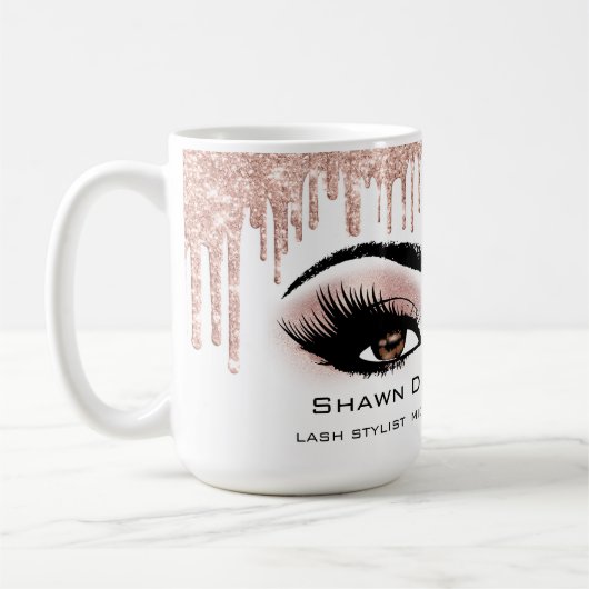 Bruine Eyelashes-Roos - Zachte glitterschijven Koffiemok (Links)