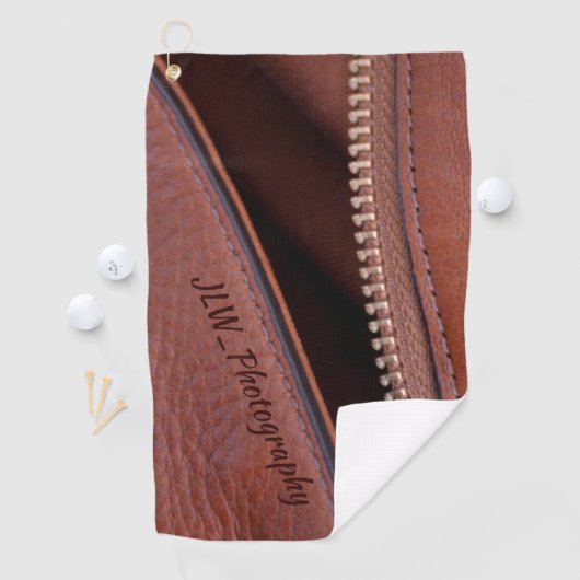 Bruine Faux Leather Satin Rits gepersonaliseerd Golfhanddoek (Insitu)