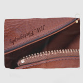 Bruine Faux Leather Satin Rits gepersonaliseerd Golfhanddoek (Horizontaal)