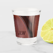 Bruine faux Leer met open Rits Shot Glas (Voorkant)