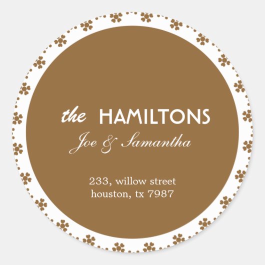Bruine Floral - Adresetiketten Ronde Sticker (Voorkant)