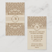 Bruine  floral chic monogram visitekaartjes (Voorkant / Achterkant)