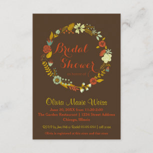 Bruine Floral Circle Wreath-3x5Vrijgezellenfeest U Kaart