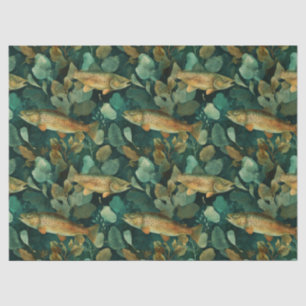 Bruine Forel Groene Aquarel Vis Natuur Decoupage Tissuepapier