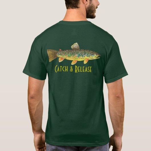 Bruine forel vangen en vrijlaten Vliegende vissen T-shirt (Achterkant)