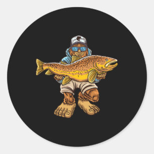 Bruine forel Vist Bigfoot Hunting Fisherme Ronde Sticker
