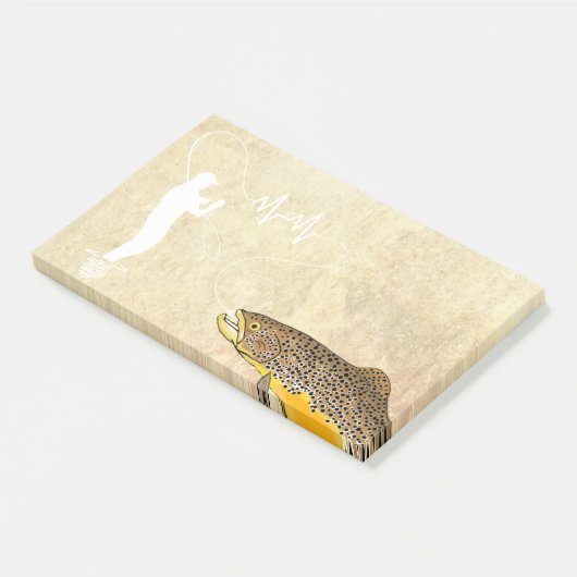 Bruine forel vliegende aas post-it® notes (Schuin)