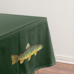 Bruine forel vliegt Ichthyology Decor Green Tafelkleed