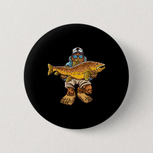 Bruine Forelrivier Vissen Bigfoot Jagen Visser Ronde Button 5,7 Cm
