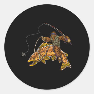 Bruine Forelrivier Vissen Bigfoot Jagen Visser Ronde Sticker