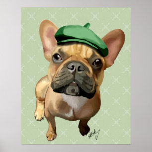 Bruine Franse Bulldog met groen Pet Poster