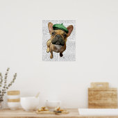 Bruine Franse Bulldog met groen Pet Poster (Keuken)