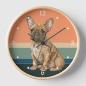 Bruine Franse Bulldog Retro Sunset Clock (Voorkant)