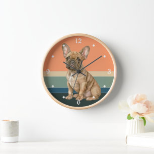Bruine Franse Bulldog Retro Sunset Clock