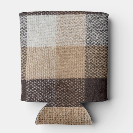 Bruine geruite wol: tartantextuur blikjeskoeler (Achterkant)