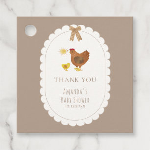 Bruine Gingham Cottagecore Hen Kuiken Baby Shower Bedankjes Labels