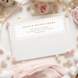 Bruine Gingham Teddybeer Neutrale Baby Shower Papi Etiket