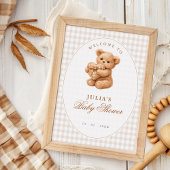 Bruine Gingham Teddybeer Neutrale Baby Shower Papi Poster